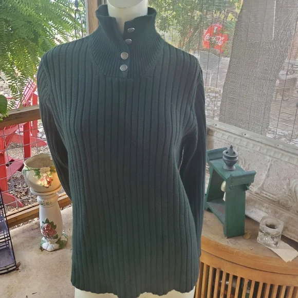 Cute army green cotton knit Lauren Ralph Lauren Button Up Turtle neck sweater M - Picture 3 of 13
